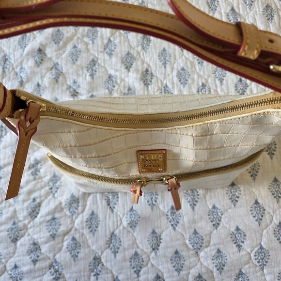 Dooney & Bourke Croco Embossed Leather Hobo Shoulder Bag Ivory Tan Trim - Picture 8 of 16